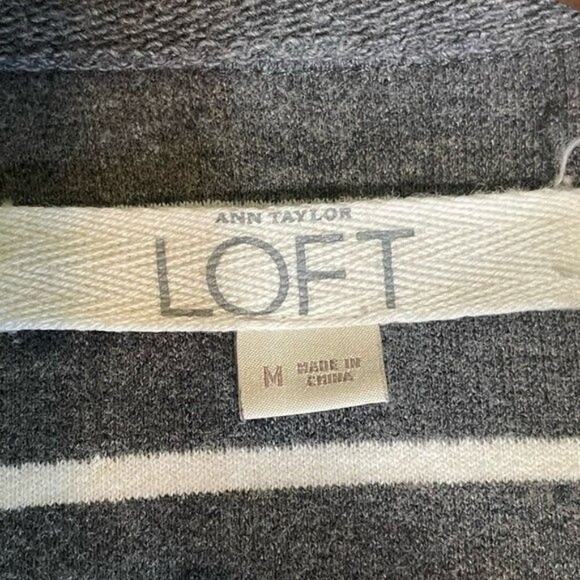 Ann Taylor Loft · Medium · Cotton Blazer · Snap Front Gray White Striped Jacket - Picture 7 of 9